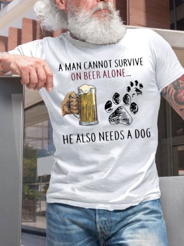 Beer and Dog Crew Neck Short Sleeve T-Shirt