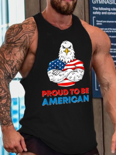 Proud To Be American Funny Bald Eagle Print Crew Neck Top