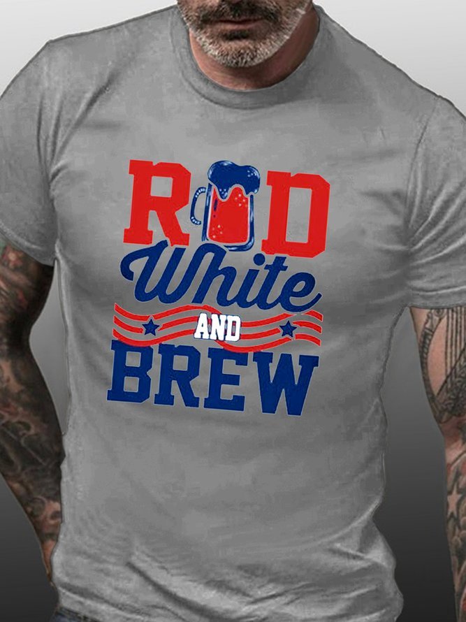 Red White And Brew Print Casual T-Shirt