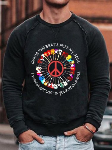 Men's Funny Music Peace Print Casual Long Sleeve Sweatershirt