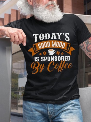 Men's Coffee Crew Neck Letter Casual Short Sleeve T-Shirt
