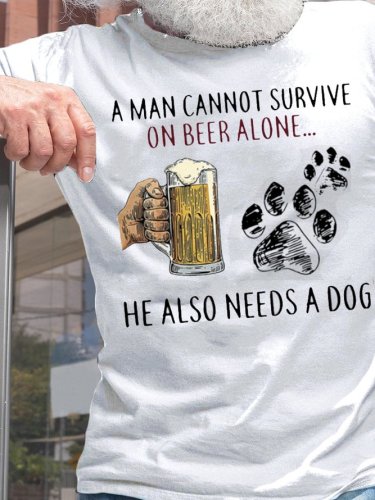Beer and Dog Crew Neck Short Sleeve T-Shirt