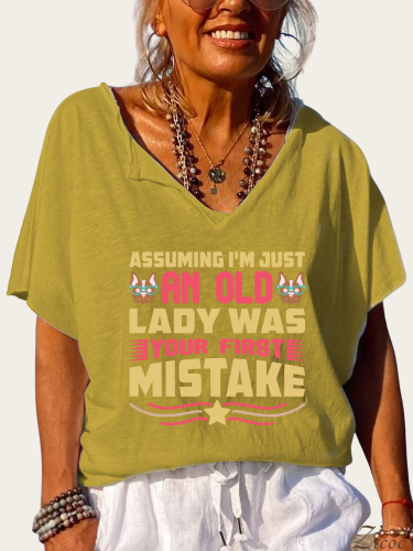 Assuming I am an Old Lady Was Your First Mistake Shirt Sweet Old Lady Funny Saying T-Shirt Top