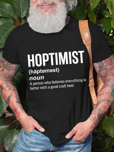 Men's Funny Hoptimist Dictionary Definition Craft Beer Cotton Short Sleeve Crew Neck Short Sleeve T-Shirt