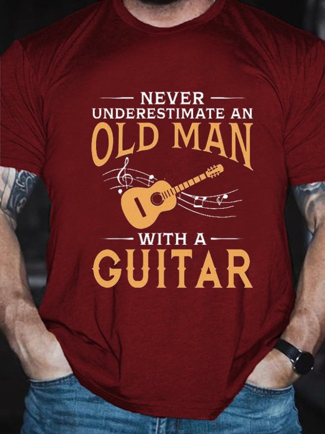 An Old Man With A Guitar Cotton Short Sleeve Crew Neck Short Sleeve T-Shirt