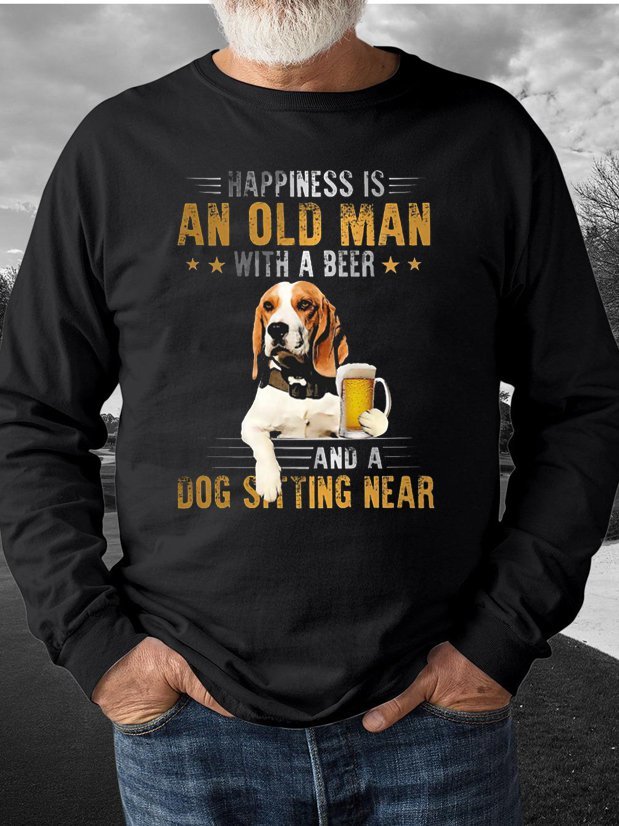 Dog Print Round Neck Long Sleeve Sweatshirt