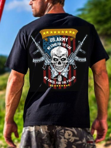 US.Army American Flag Skull Print T-Shirt