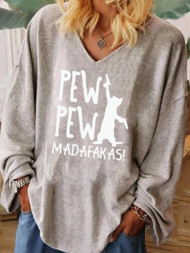 Pew Pew Madafakas Cat Lady Shirt  Extra Large Drop Shoulder Long Sleeve V Neck Wide Cuff  Women Tunic Shirt