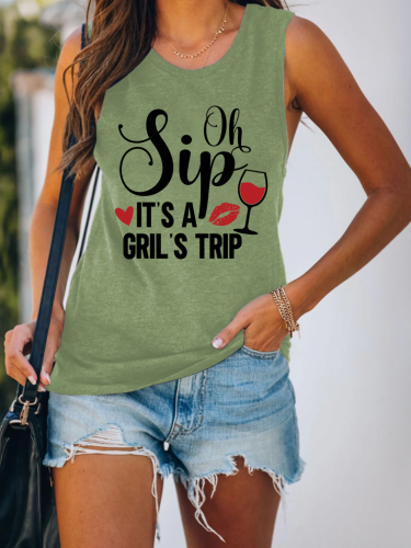 Girls Trip Letter Print Graphic Tshirt Crew Neck Sleeveless Tank Top
