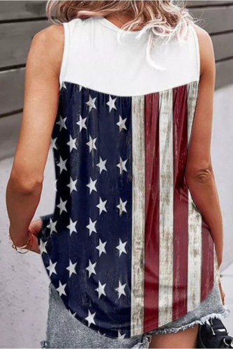 Independence Day Flag Print Crew Neck Lace Floral Embroidery Vest Sleeveless Slim Fit Tank Top