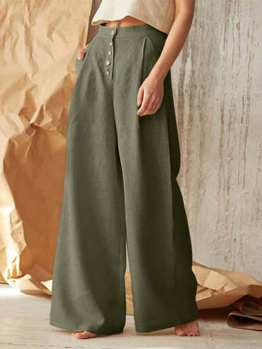 Buckle Wide Leg Baggy Pants Solid Casual Pant