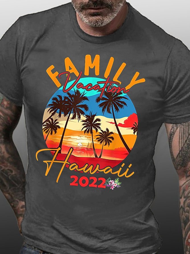 Mans Hawaiian Shirt Family Vacation Matching Group Cotton Short Sleeve Round Neck T-Shirt