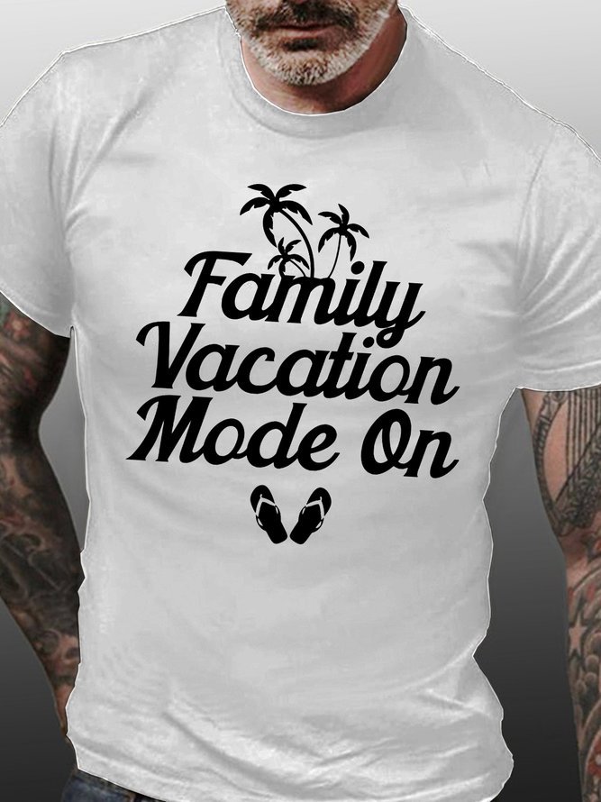 Men's  Family Vacation Mode On  Short Sleeve Casual Short Sleeve T-Shirt