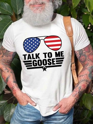 Men's Talk To Me Goose Top Gun Usa Flag Glasses Printed T-Shirt