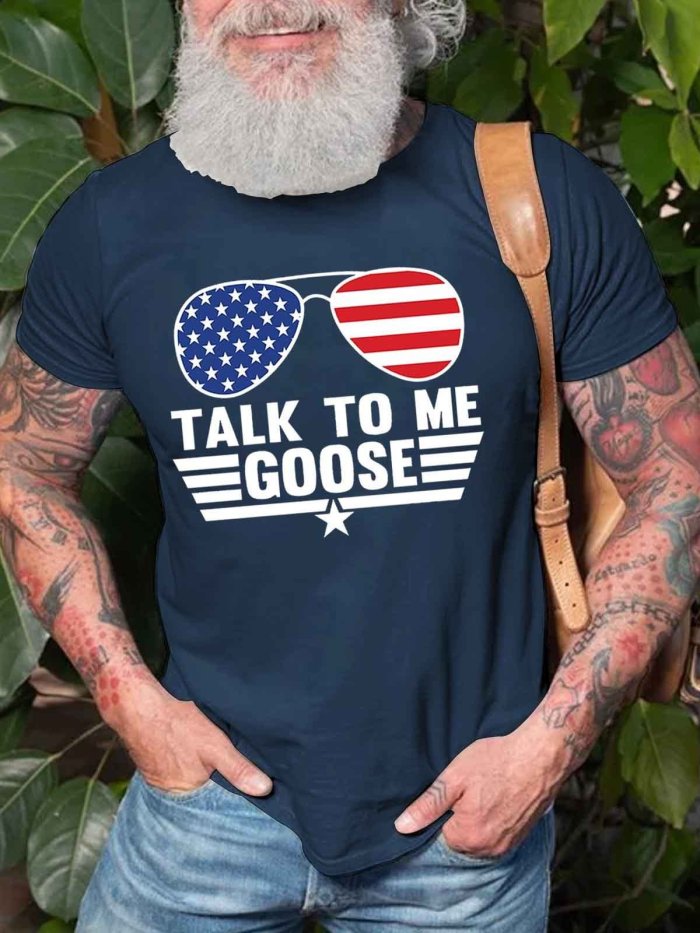 Men's Talk To Me Goose Top Gun Usa Flag Glasses Printed T-Shirt