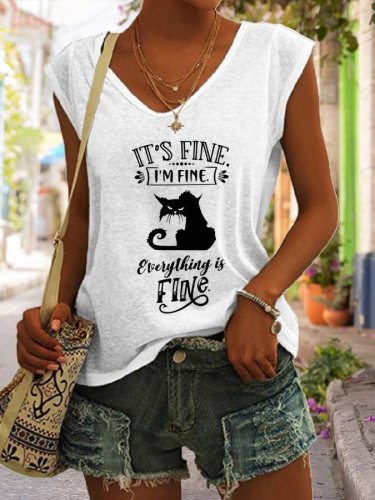 It's Funny I Am Fine Letter Cotton Blends Casual Tank