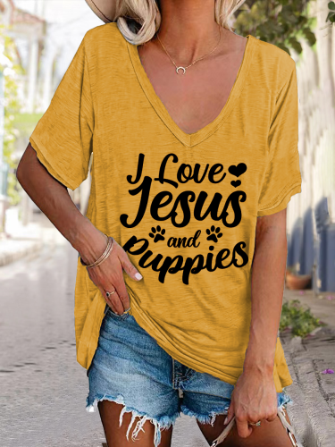 I Love Jesus And Puppies Loose Tee T-shirts Top