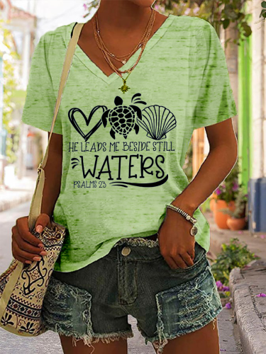 He Leads Me Beside Still Waters Psalms 23 Shirt Trip Vacation V-Neck T-Shirt