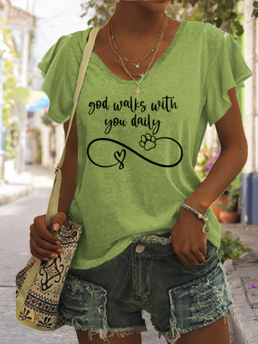 God Walks With You Daily Print Short Sleeve T-Shirt