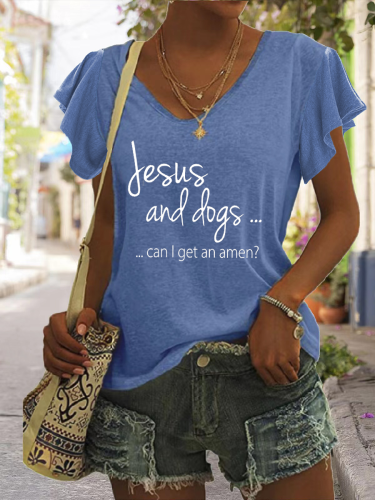 Jesus And Dogs Can I Get An Amen Print Short Sleeve T-Shirt