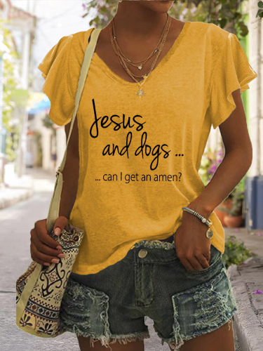 Jesus And Dogs Can I Get An Amen Print Short Sleeve T-Shirt