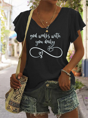 God Walks With You Daily Print Short Sleeve T-Shirt