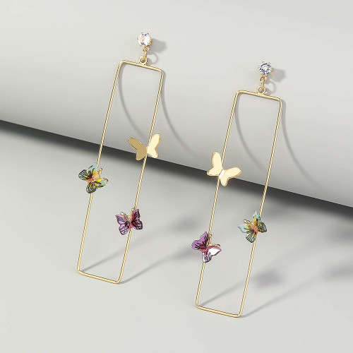 Fashion Long Exaggerated Earrings Simple Style Geometric Metal Three-Dimensional Butterfly Earrings Pop Earrings