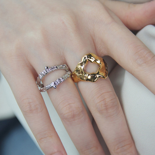 Lava Ring Women Retro Hollow Out Rock Texture Cool Wind Index Finger Ring Opening Adjustable Ring