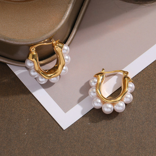 Pearl Earrings Women'S Light Luxury Style Retro Hoop Earrings 18K Gold Plated Simple Fashion Niche Versatile Earrings