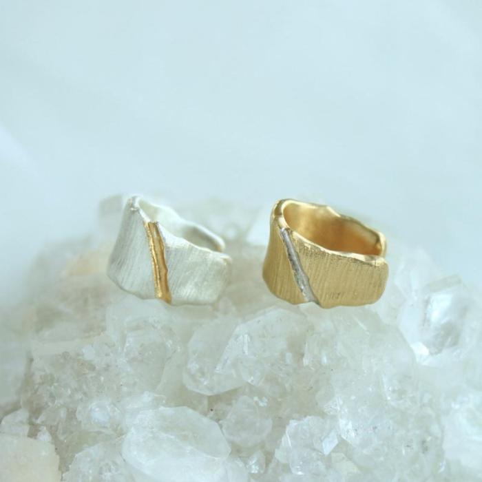 Two Color Ring With Adjustable Opening And Retro Brushed Contrast Design Index Finger Ring Cool Wind Ring
