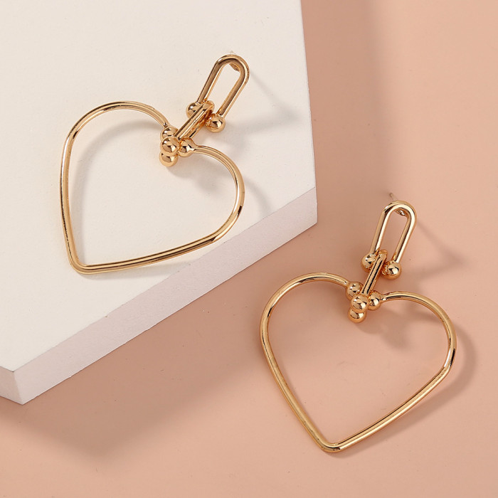Popular Metal Love Earrings Simple Fashion Personalized Hollow Out Heart-Shaped Alloy Earrings
