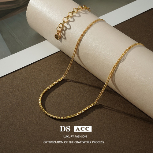 Necklace Women'S Double Stitched Collarbone Chain Light Luxury 18K Gold Plated Versatile Retro Niche Design Necklace