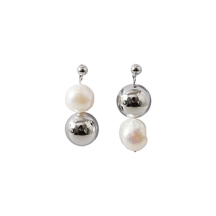 Natural Pearl Earrings Women'S French Light Luxury Silver Spherical Earrings Fall Winter Versatile Niche Earrings