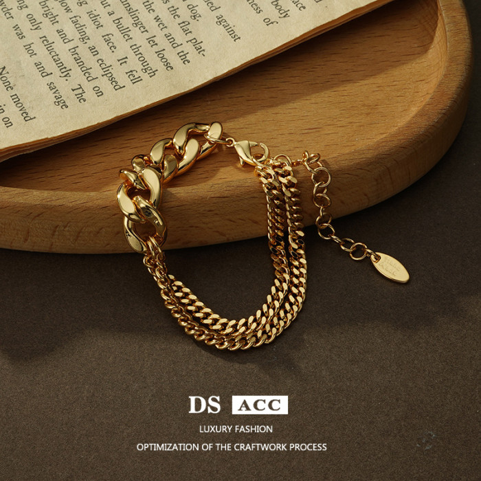 Woven Bracelet Women'S 18K Gold-Plated Splicing Decoration Simple Fashion Versatile Light Luxury Niche Design High-End Jewelry