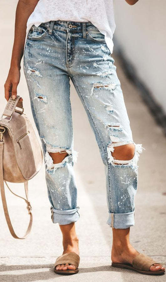 Casual Ripped Long Jeans