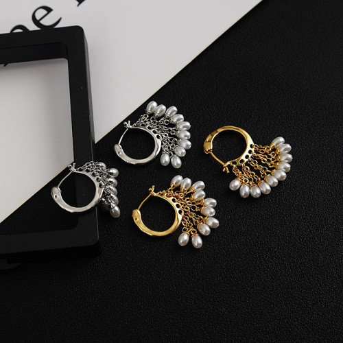 Pearl Earrings Women Niche Design Light Luxury 18K Gold Plated Chain Earrings French Retro Style Earrings