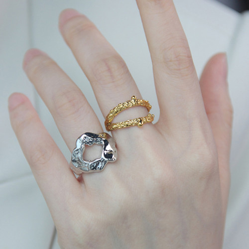 Lava Ring Women Retro Hollow Out Rock Texture Cool Wind Index Finger Ring Opening Adjustable Ring