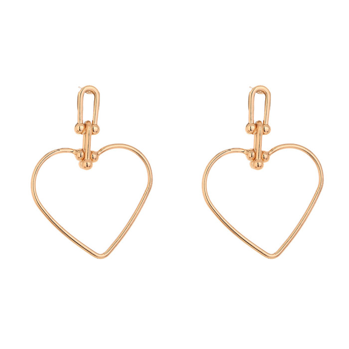 Popular Metal Love Earrings Simple Fashion Personalized Hollow Out Heart-Shaped Alloy Earrings