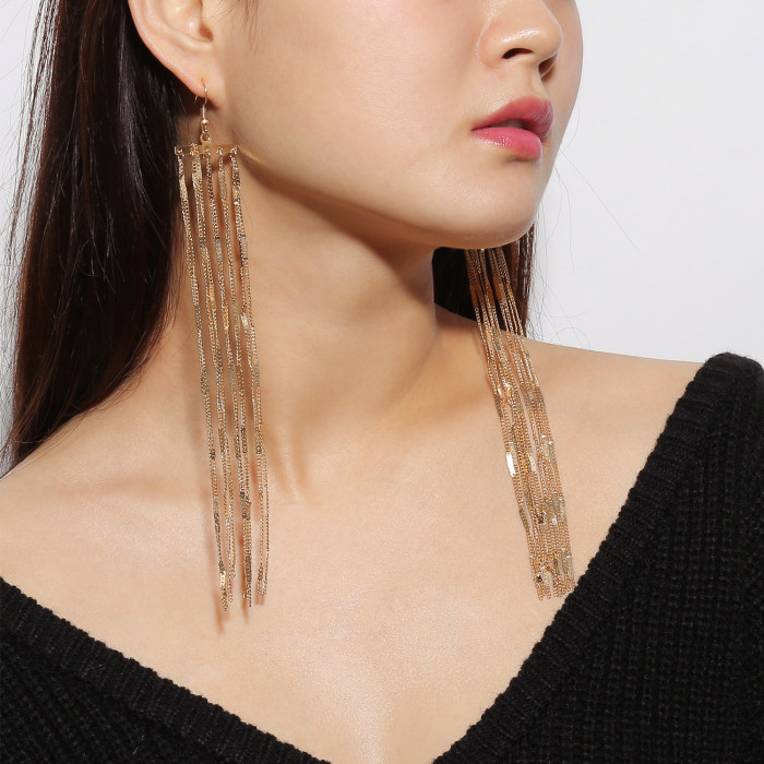 Jewelry Personality Exaggeration Women Street Clap Earrings Chain Tassel Earrings B0306