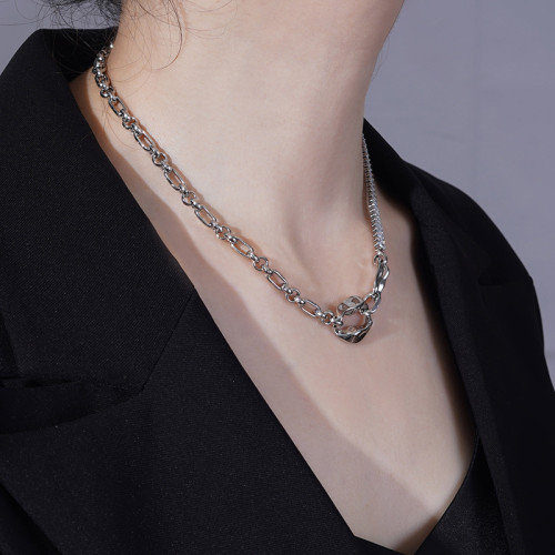 Zircon Necklace Women Ring Splicing Decorative Niche Design Cool Style Fashion Versatile Clavicle Chain