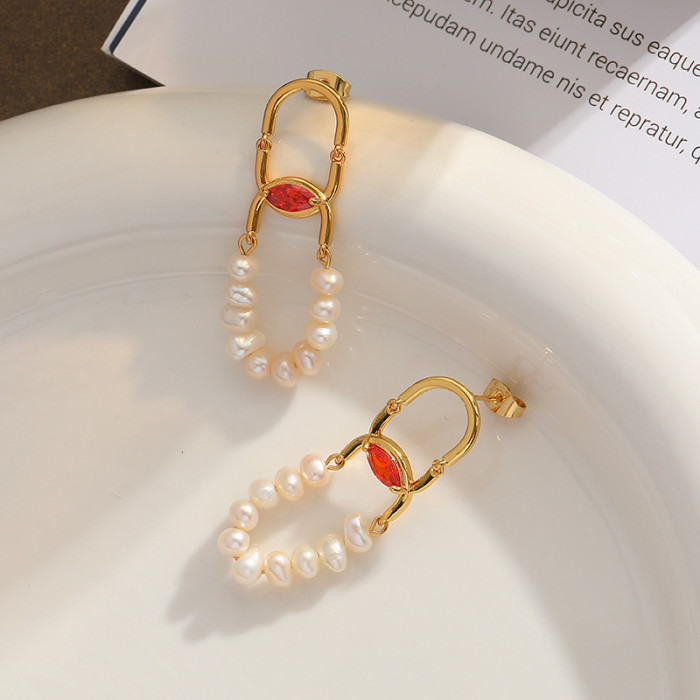 Natural Pearl Earrings Women'S Long French Light Luxury Earrings 18K Gold Plated Zircon Niche Style Versatile Earrings