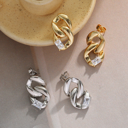 Earrings Women Style Versatile 18K Gold Plated Ring Buckle Zircon Earrings Niche Design Light Luxury Earrings