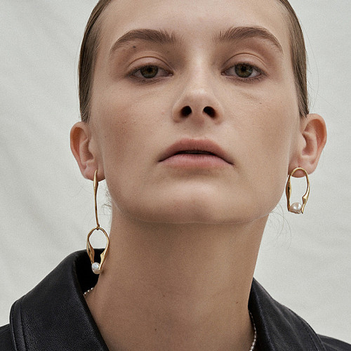 Pearl Earrings Women'S Fashion U-Shaped Asymmetric Earrings S925 Silver Needle Versatile Personalized Simple Earrings