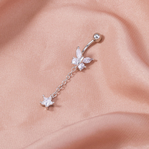 Style Micro Inlaid Tassel Long Butterfly Navel Nail Zircon Piercing Navel Accessory Women