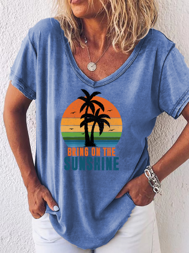 Bring On The Sunshine V-Neck Loose Tee T-Shirts Top