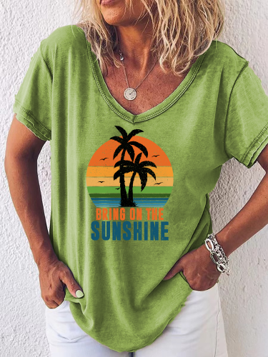 Bring On The Sunshine V-Neck Loose Tee T-Shirts Top