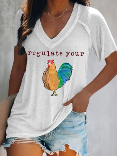 Women's The ORIGINAL Regulate Your C*ck, Regulate Your Chicken, Abortion Is Healthcare Double-Layer V-Neck Tee