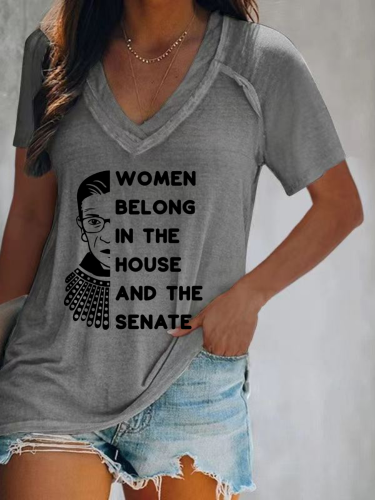 Women Belong In The House And The Senate,Pro 1973 Roe Shirt, Womens Rights Shirt, V Neck Short Sleeve T-Shirt