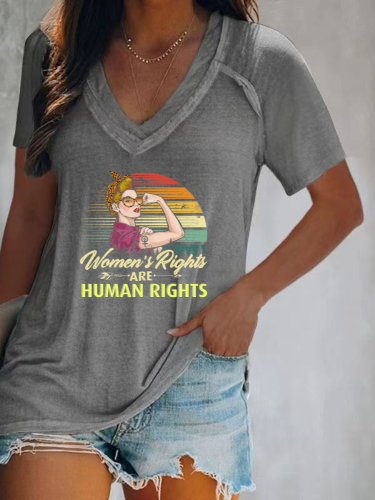 Women Right Are Human Right Shirt For Women, Feminist Shirt Women, V Neck Short Sleeve T-Shirt