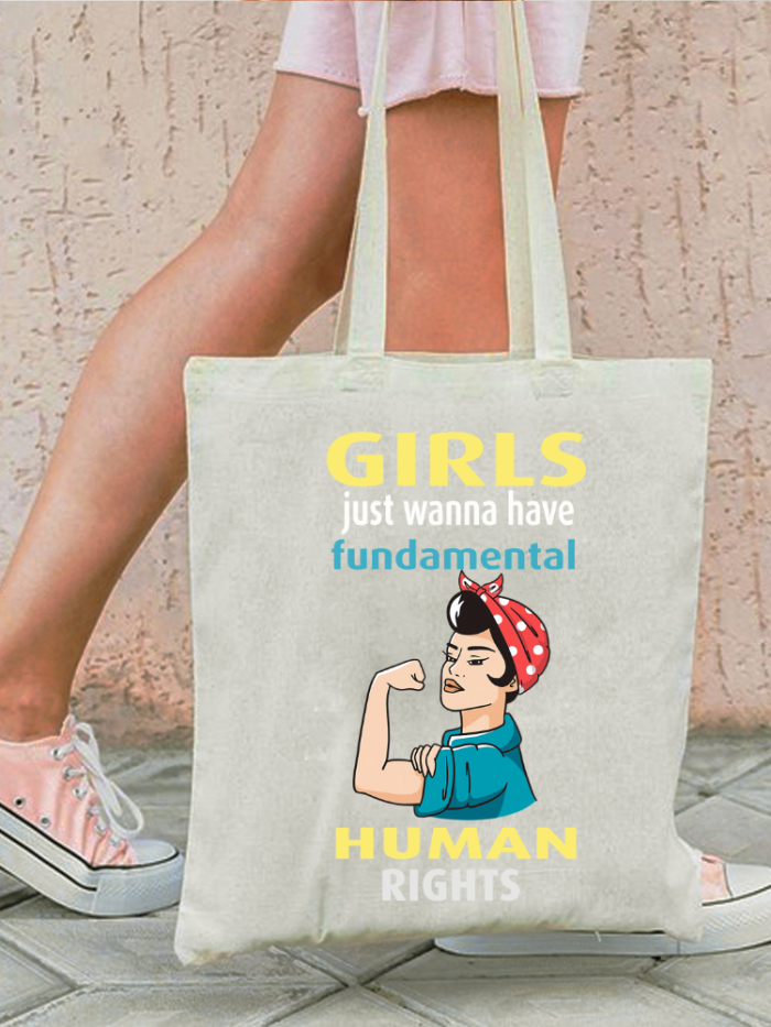 Girls Just Wanna Have fundamental Human Rights, Size 40CM-36CM Eco-friendly Canvas Big Size Bag
